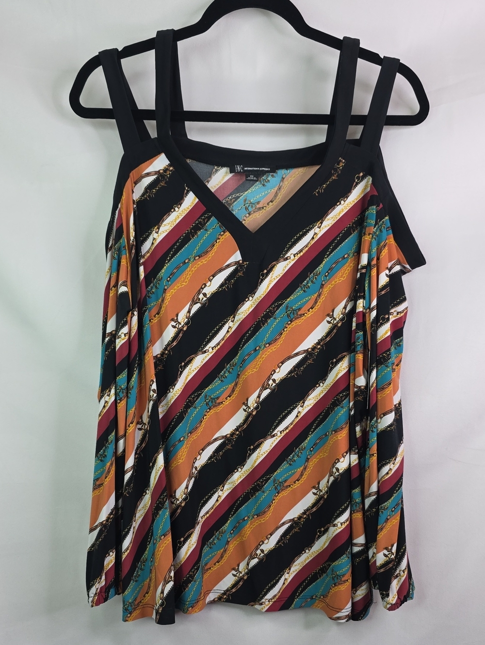 INC International Concepts Plus Size 2x Classy Stripe Cold-Shoulder Women's Top